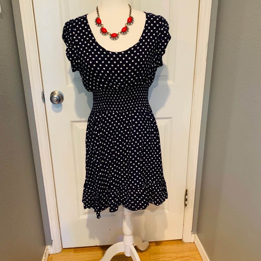 Navy flirty polka dot dress